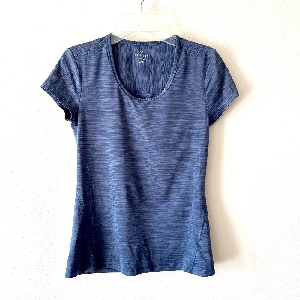 Athleta | Heather Blue Lightweight Polyester Blend Tailored Workout Top XXS